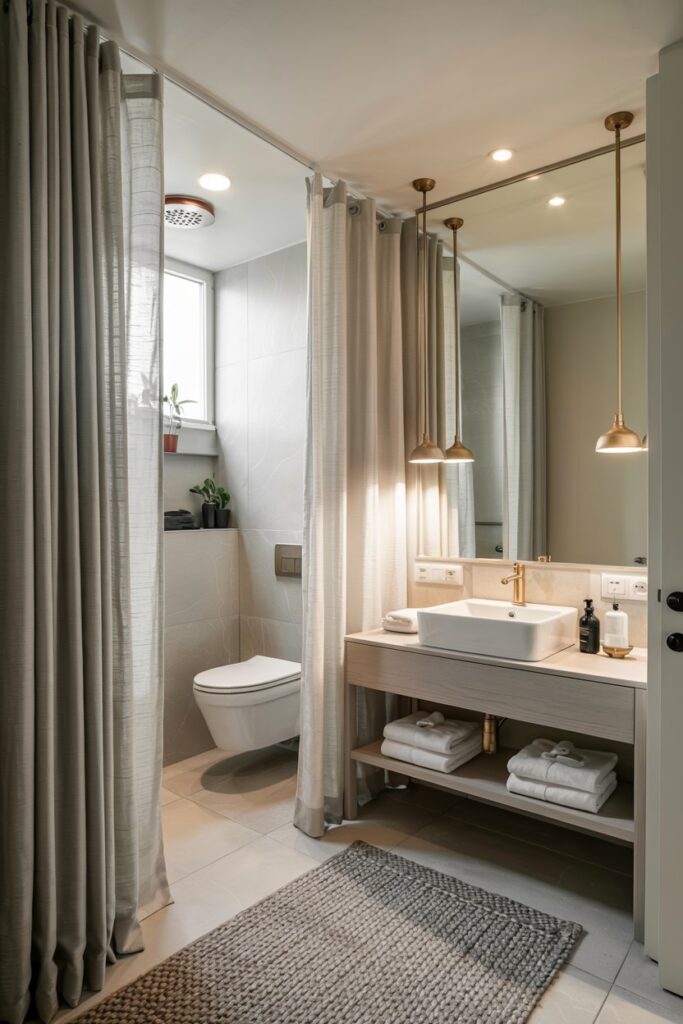 . Hidden Bathroom Door Behind Curtains