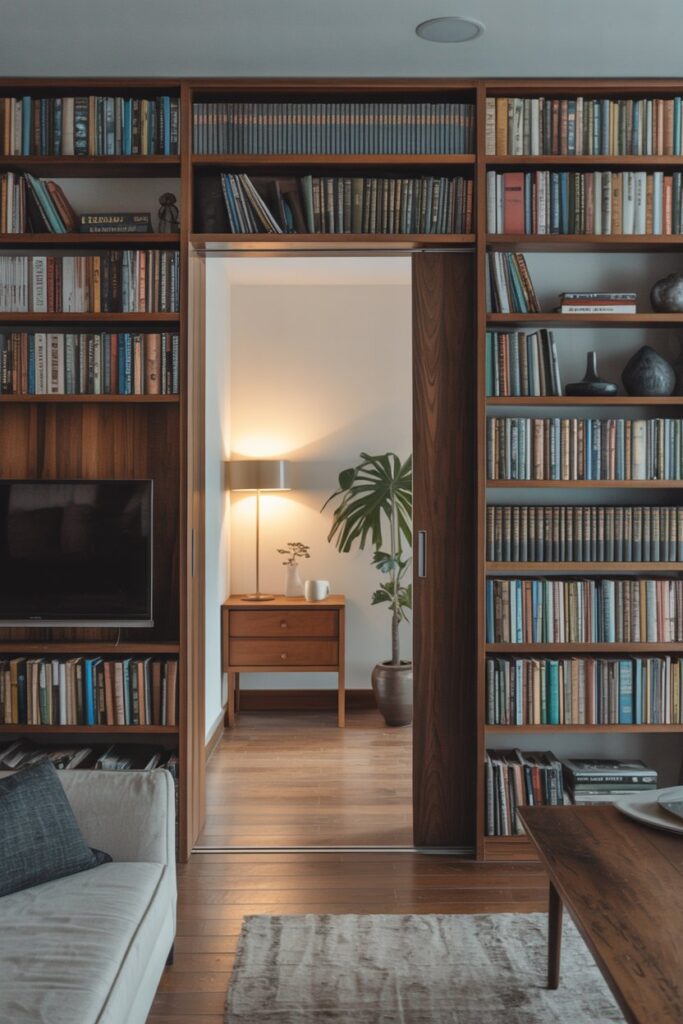 Sliding Door Behind Bookshelf Wall