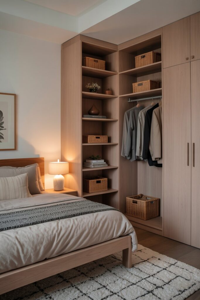 Built-In Corner Closet with Open Shelves