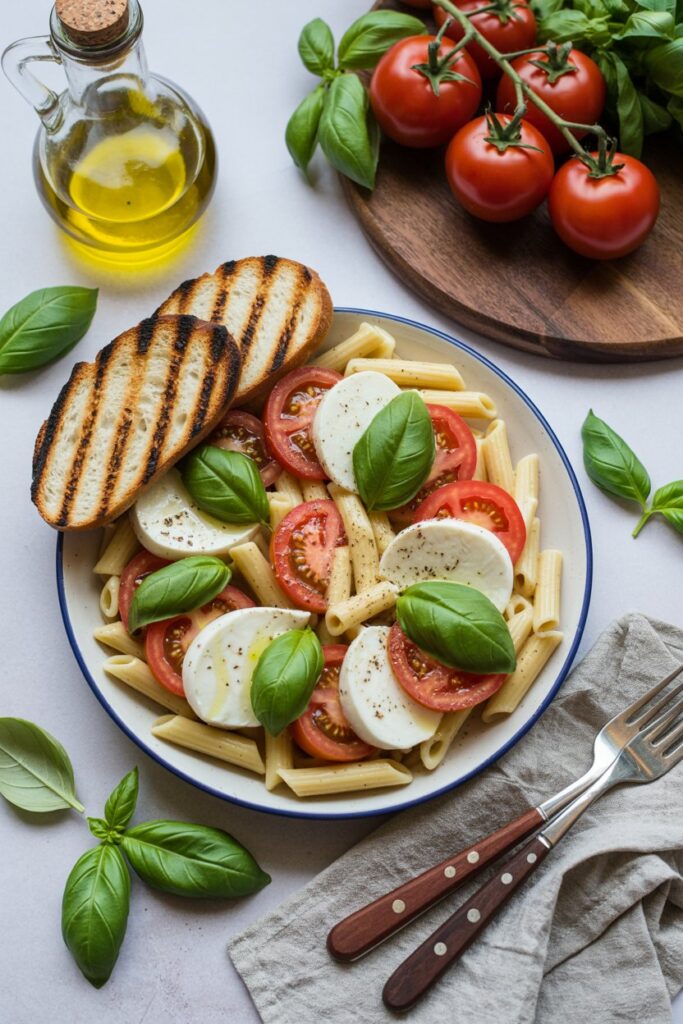 Caprese Pasta Salad with Grilled Bread