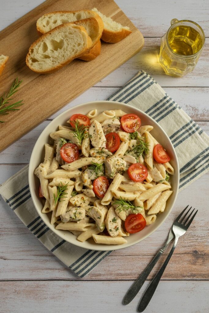Chicken Pasta Salad with Garlic Bread
