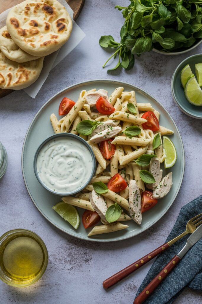 Chicken Pasta Salad with Flatbread