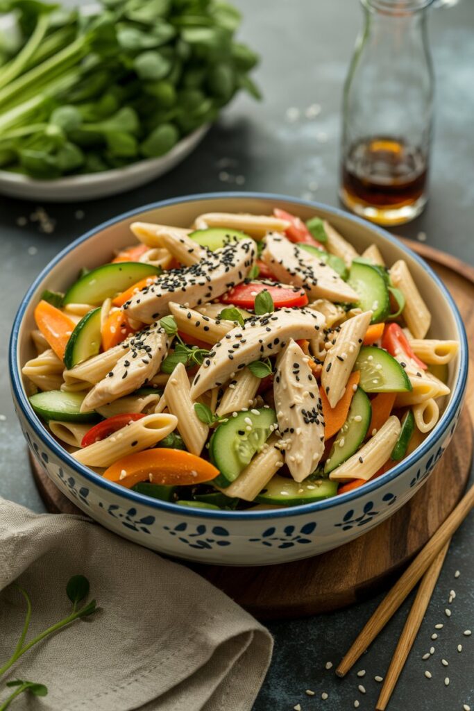 Cold Sesame Chicken Pasta Bowl