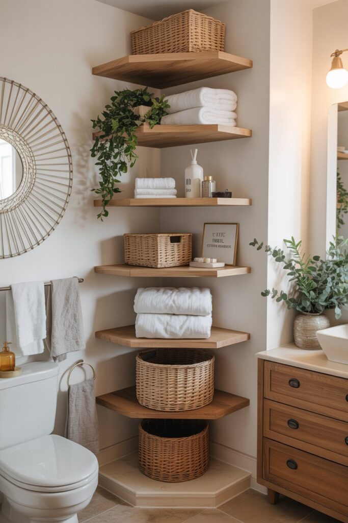 Corner Closet with Floating Shelves