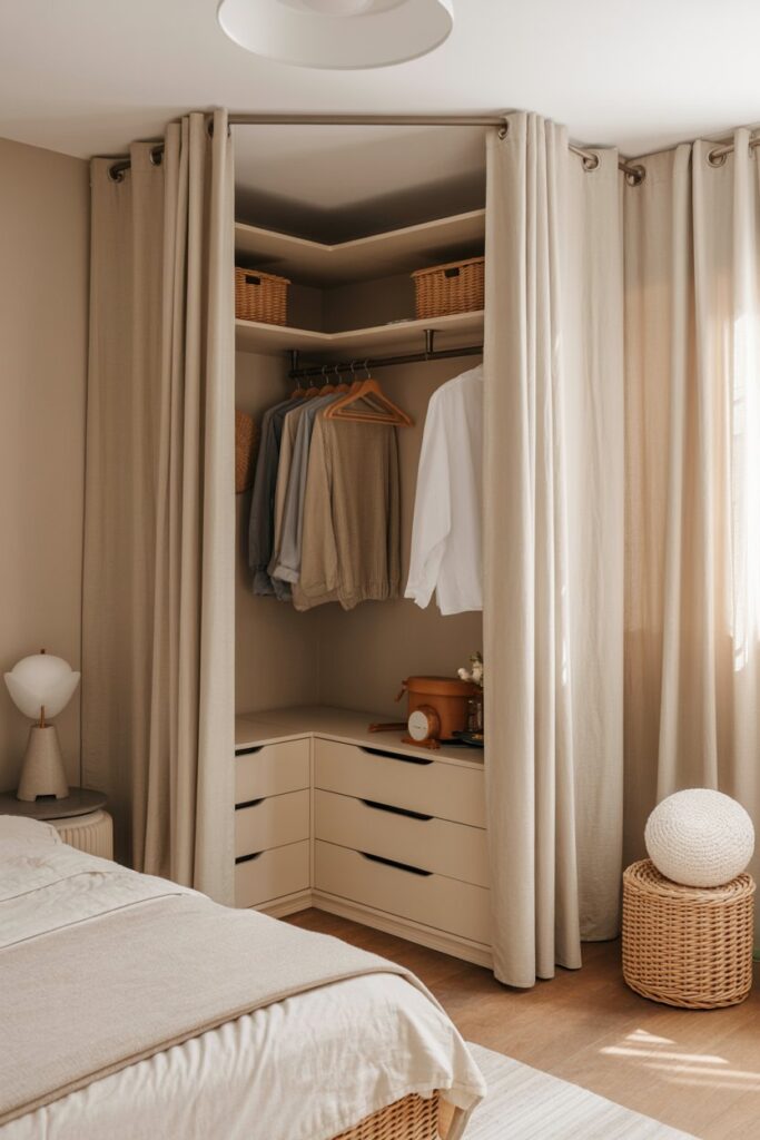Corner Closet Curtains Instead of Doors