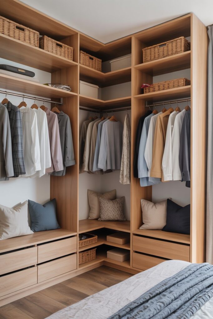 Corner Closet with Storage Bench