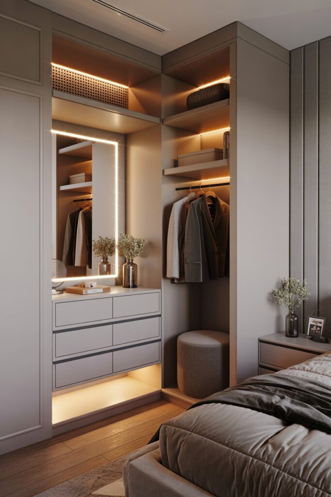 Corner Closet with Built-In Vanity