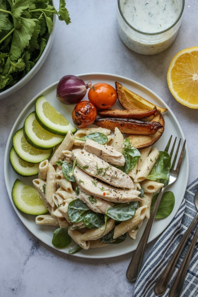 Creamy Garlic Chicken Pasta Salad Plate