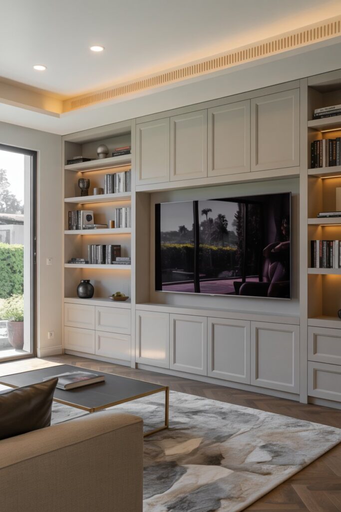Built-In TV Wall with Secret Compartments