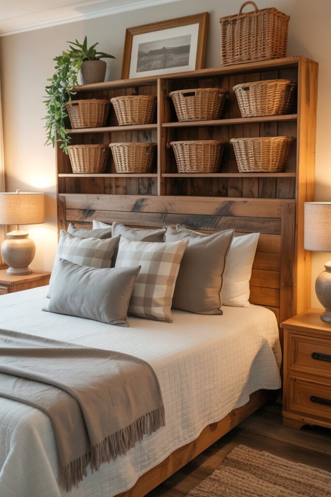 Farmhouse Wooden Storage Headboard