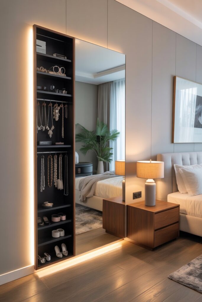 Hidden Jewelry Storage Behind Mirror