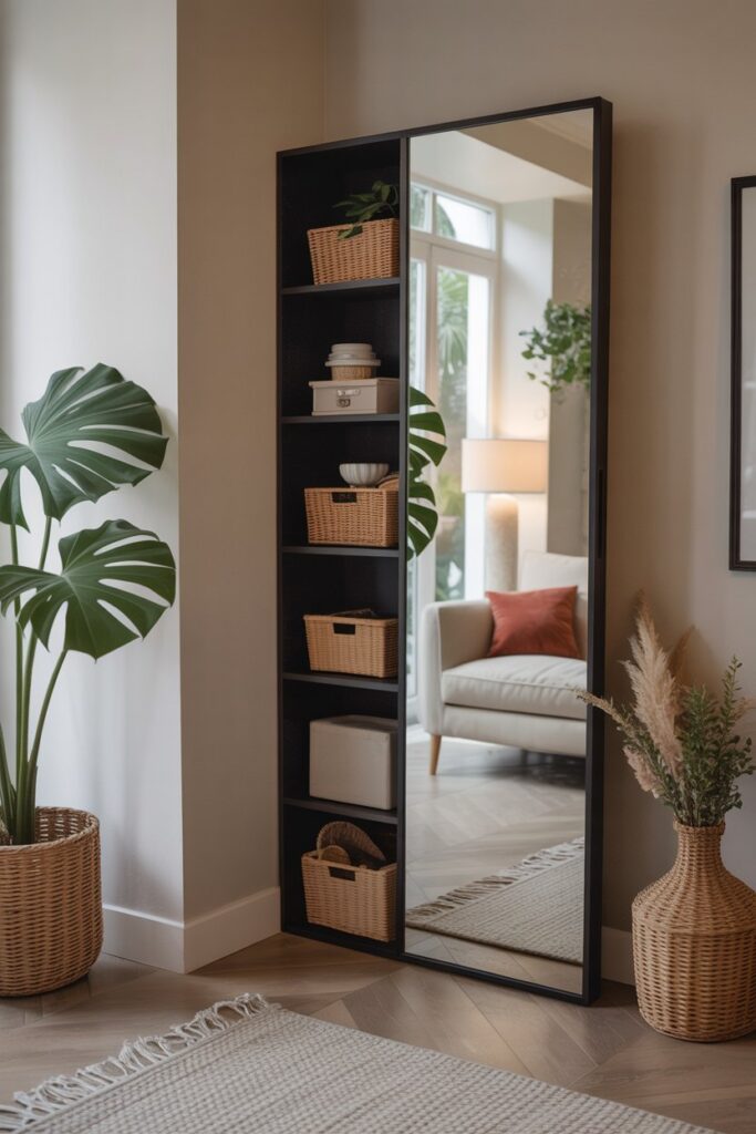 Mirror with Hidden Storage Behind
