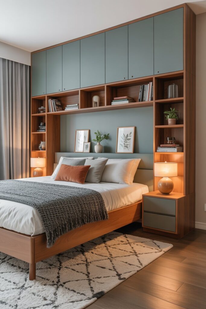 Full Wall Storage Headboard Design