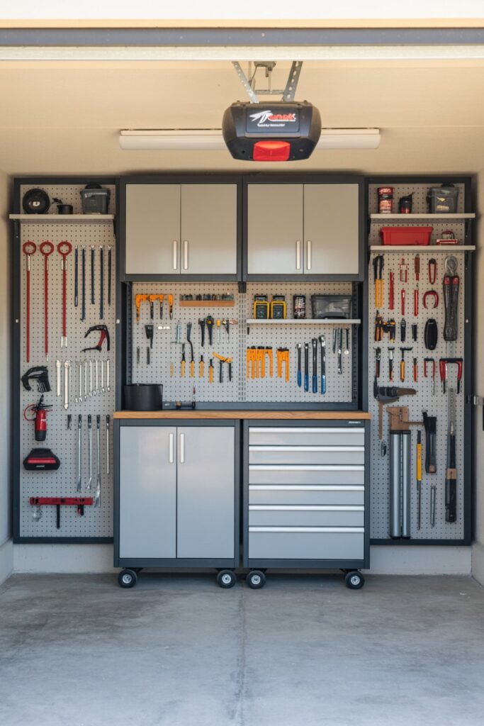 Hidden Pegboard Cabinet Doors