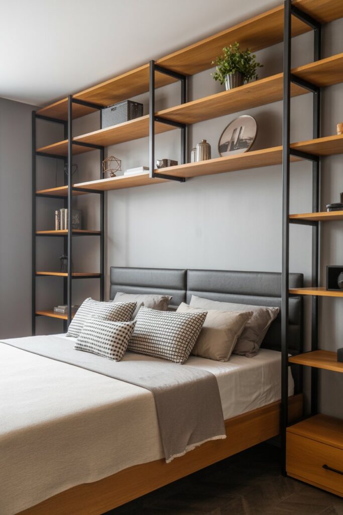 Industrial Metal & Wood Storage Headboard