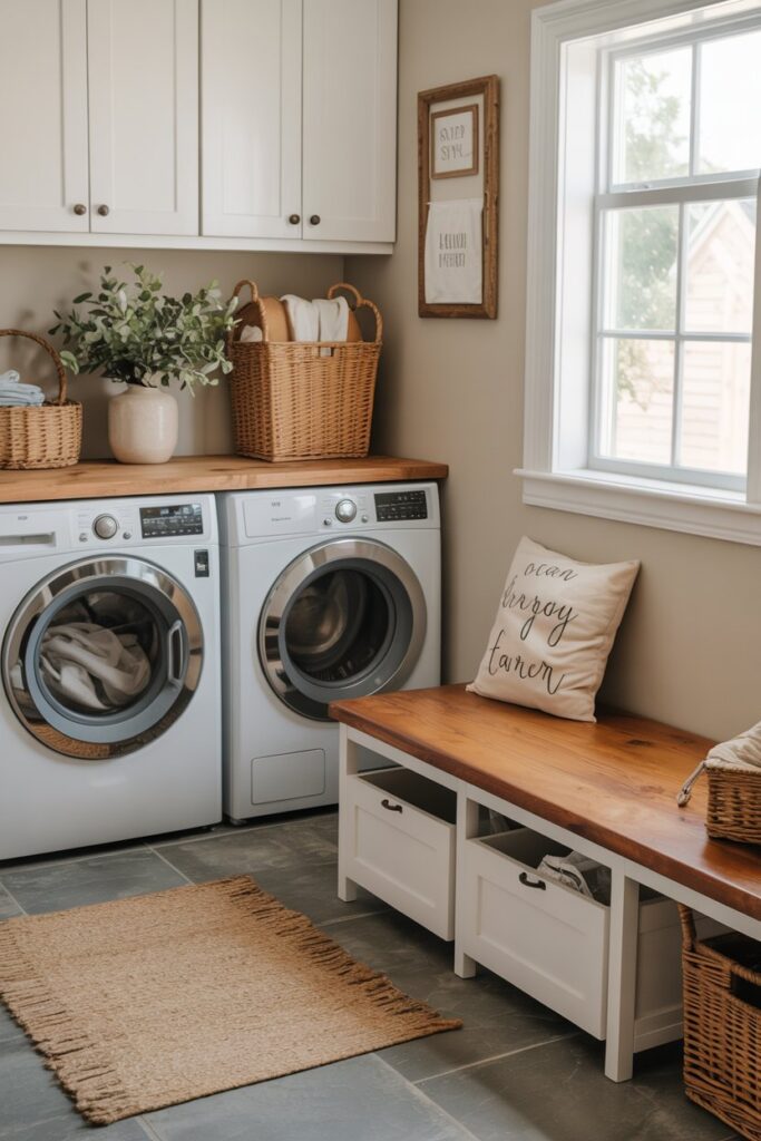 Laundry Room Bench with Hidden Storage