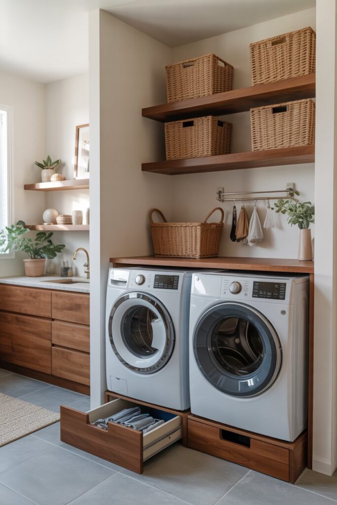 Hidden Drawer Storage Under Washer Platform