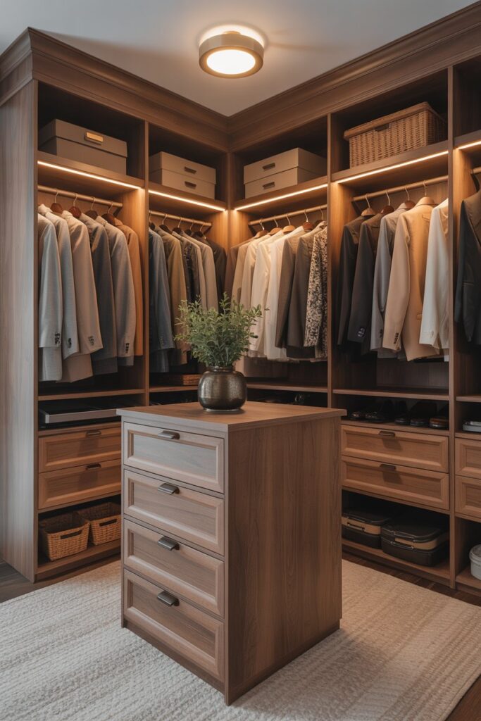 Corner Closet with Island Storage