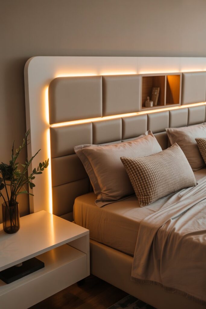 Hidden Lighting Storage Headboard