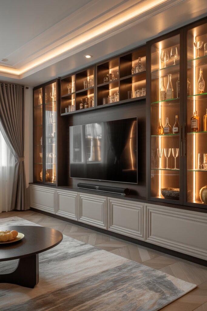 TV Wall with Hidden Bar Storage