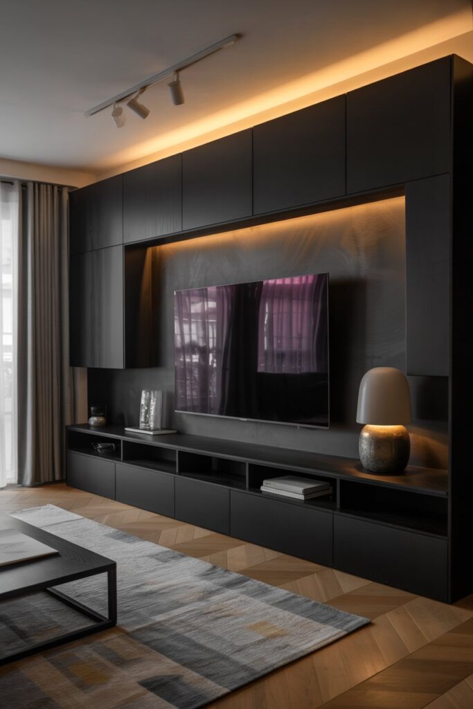 Black Minimal TV Wall Design