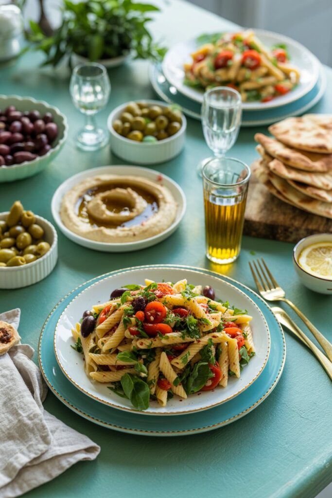 Mediterranean Dinner with Pasta Salad