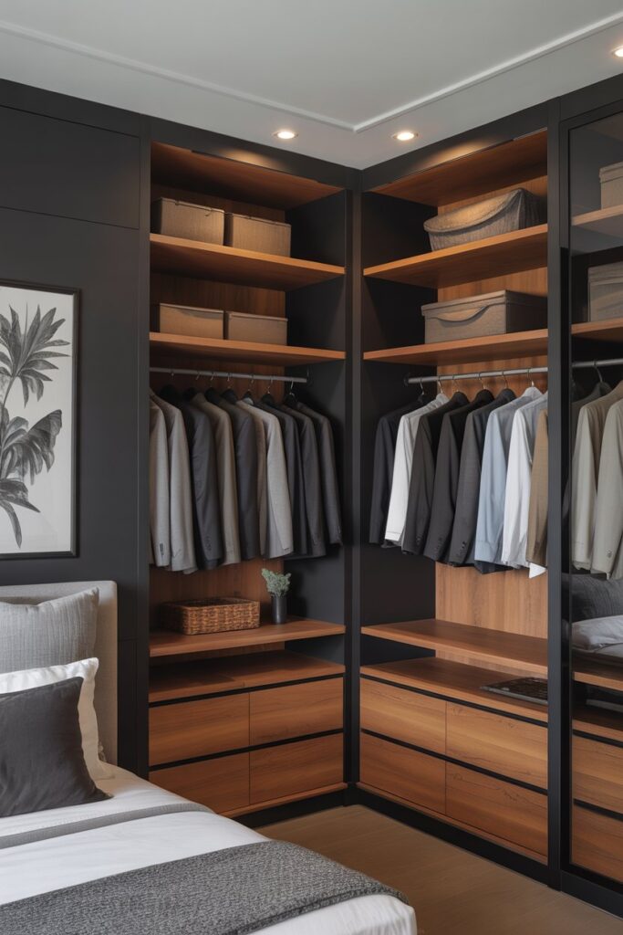 Black & Wood Corner Closet Design