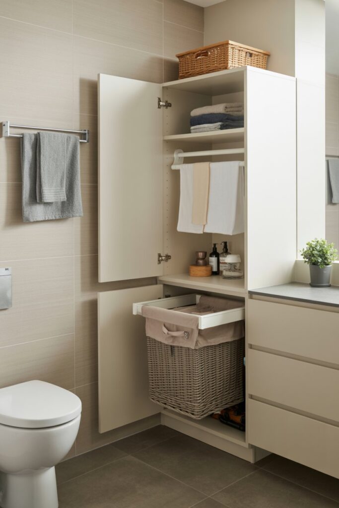 Corner Closet with Built-In Laundry Hamper