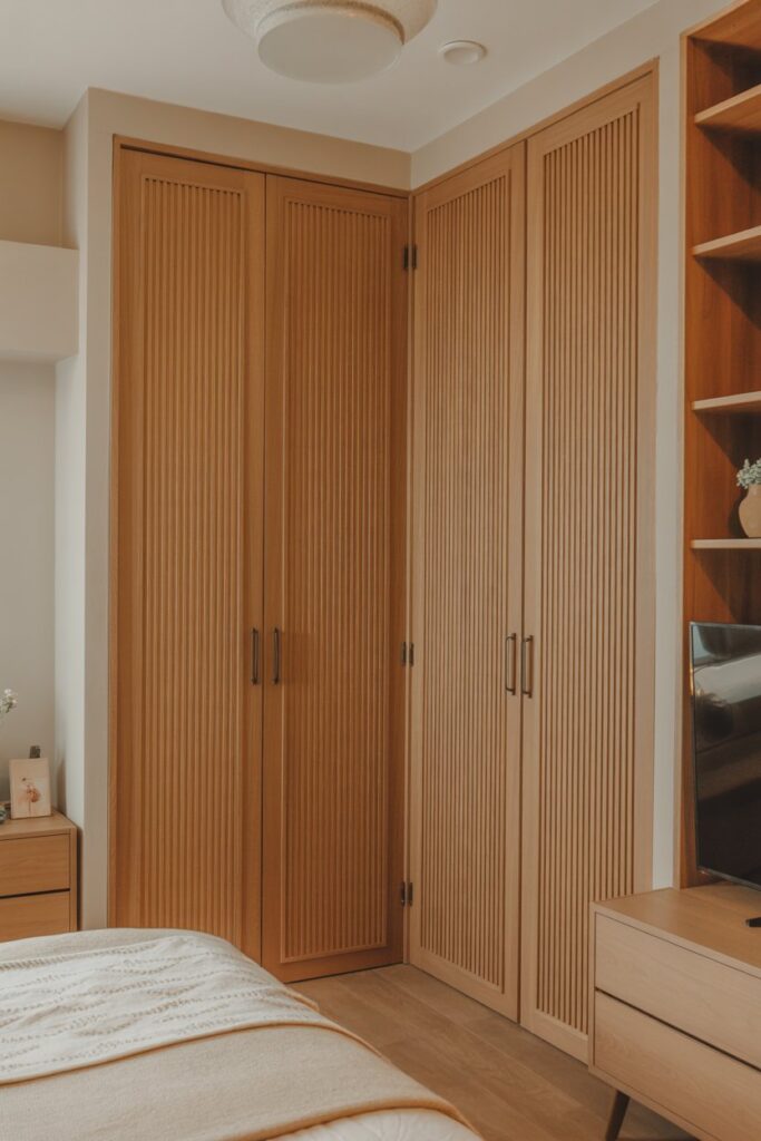 Wood Slat Corner Closet Doors
