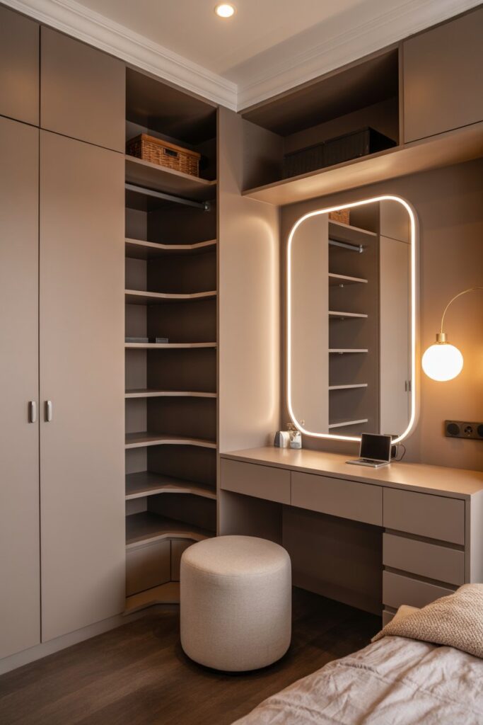 Corner Closet with Vanity Setup