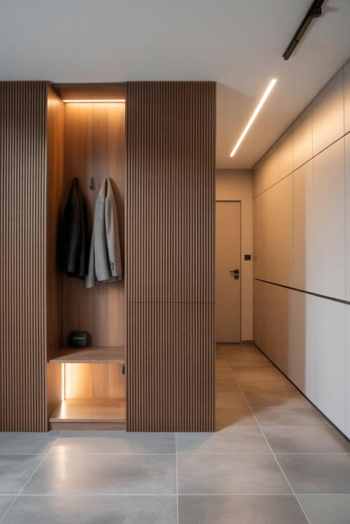 Hidden Coat Hooks Behind Wall Panels