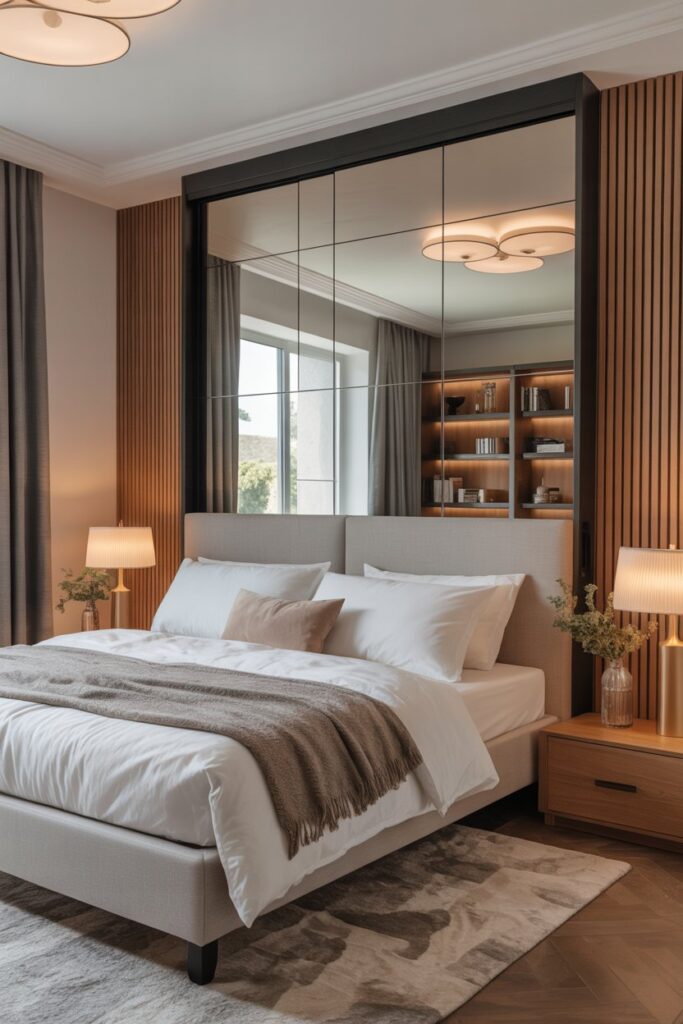 Sliding Mirror Headboard Storage