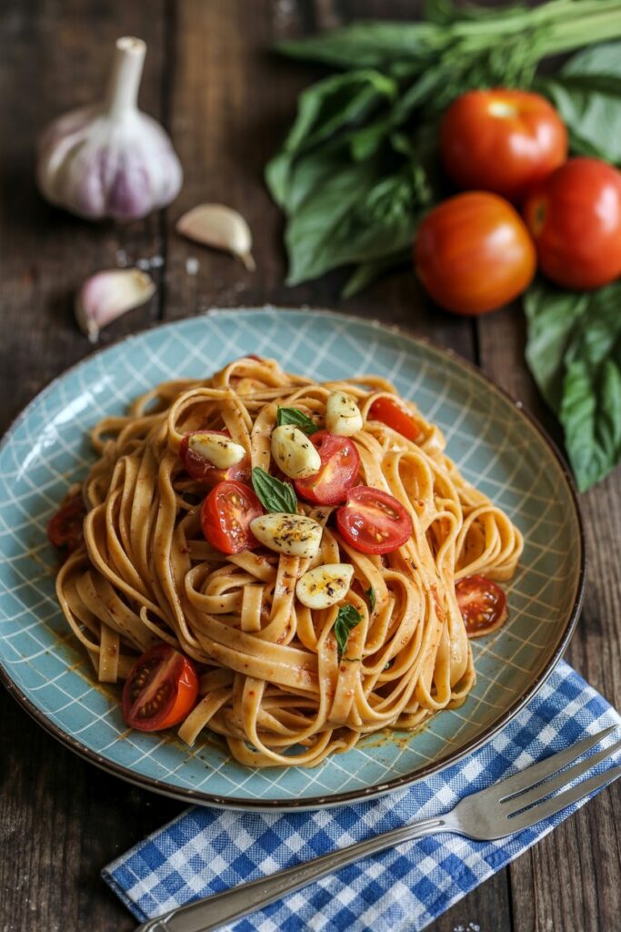 Pasta with Roasted Garlic & Tomatoes