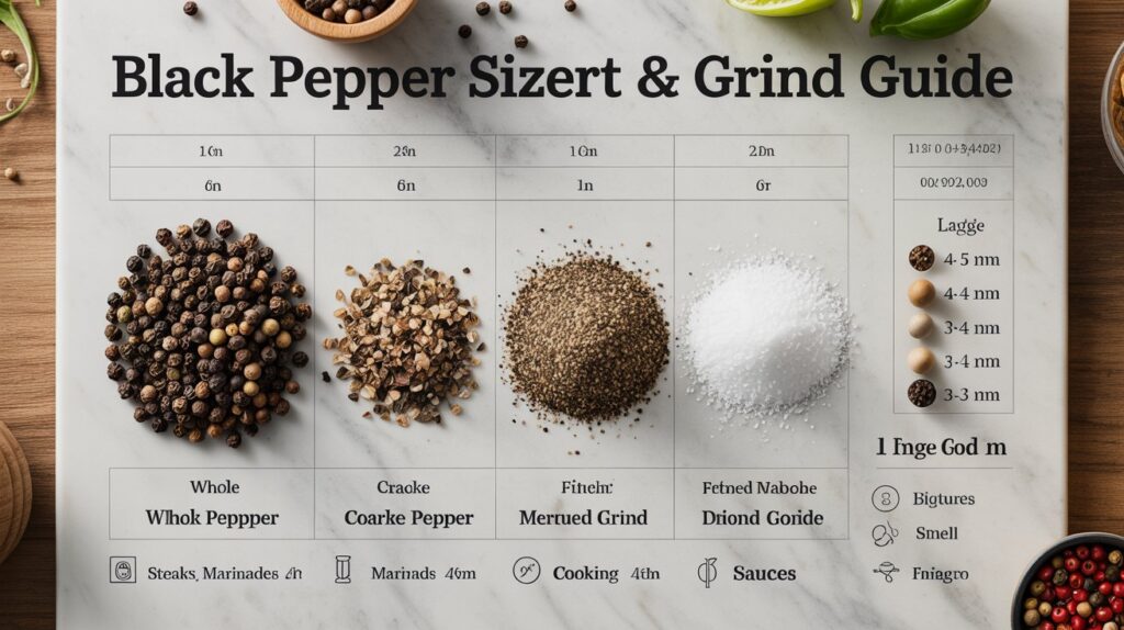 Black Pepper Size Chart: Grades, Grind Sizes, and Culinary Uses
