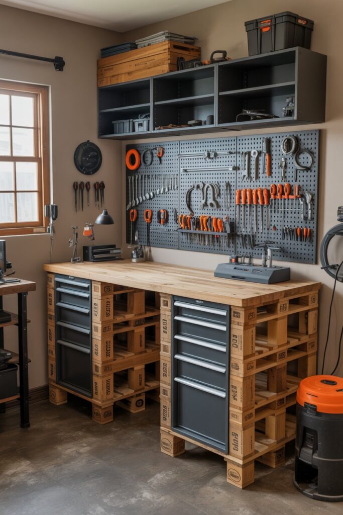 Rustic Pallet Workstation Storage