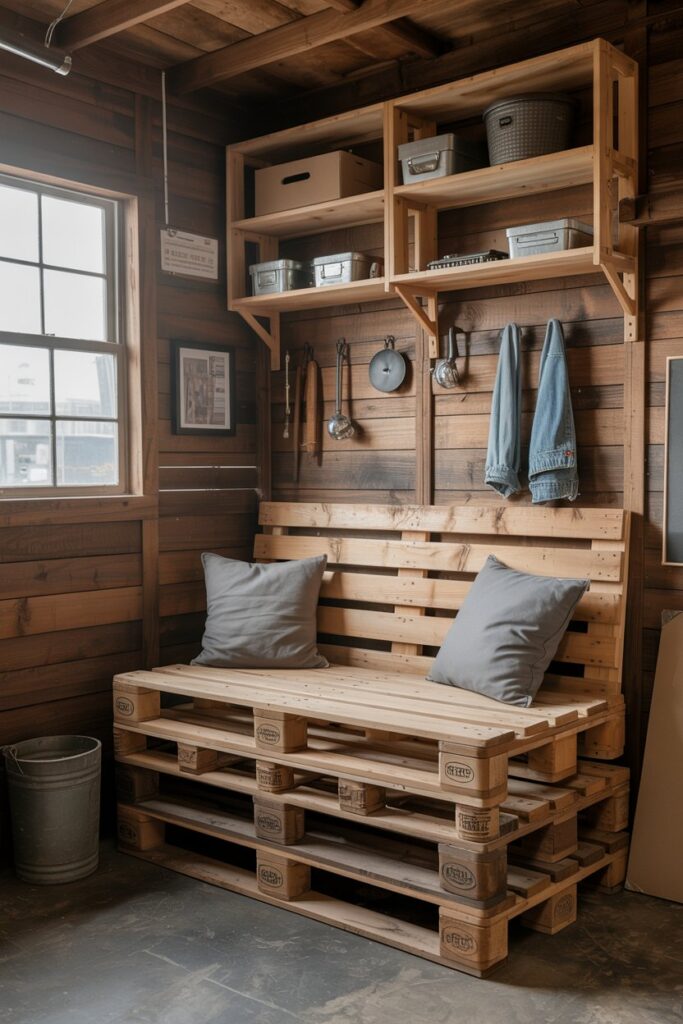Pallet Storage Bench Garage Design
