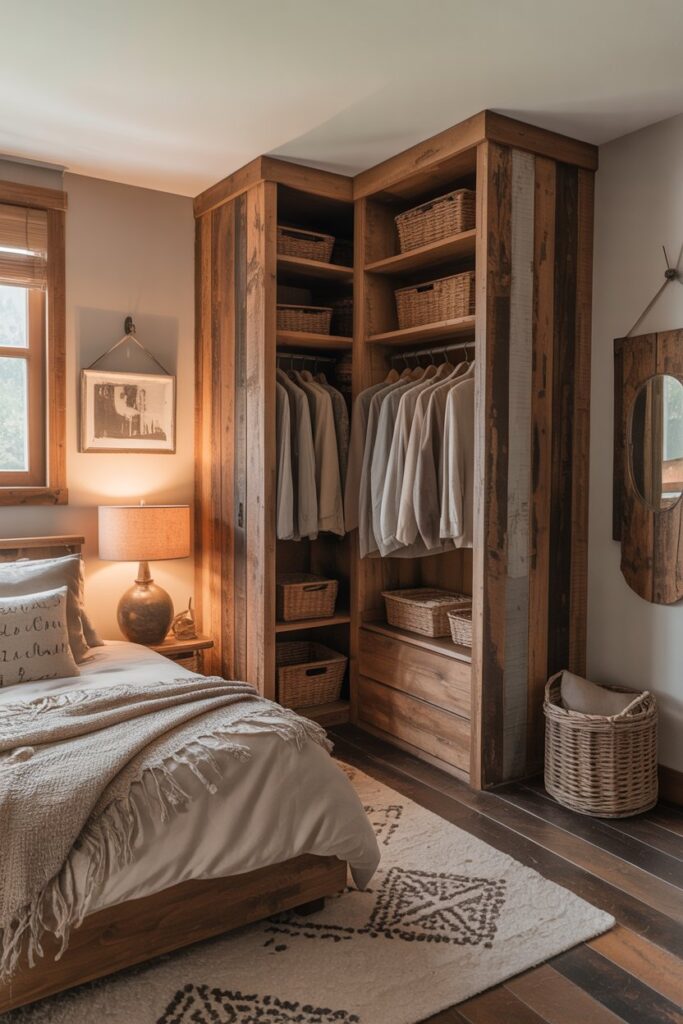 Rustic Wooden Corner Closet