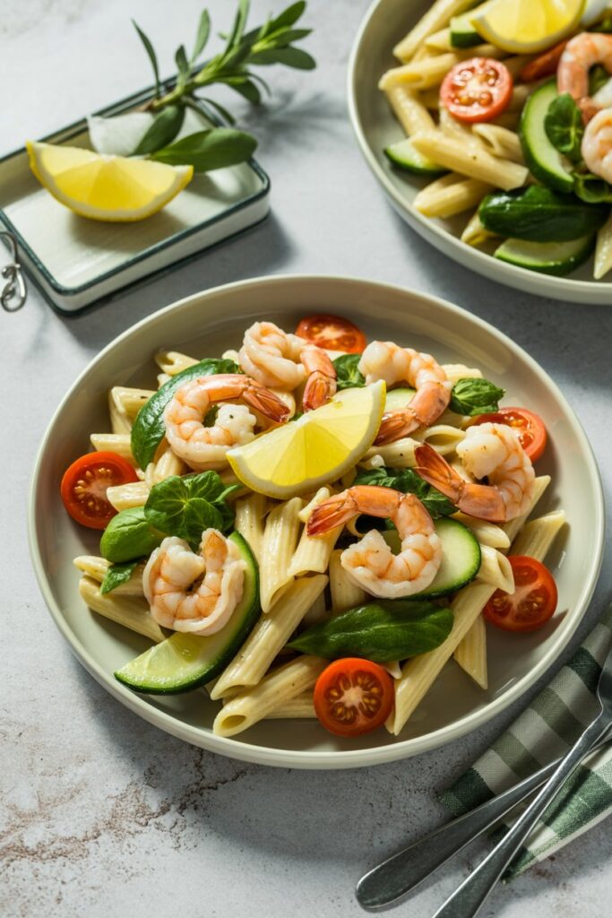 Shrimp Pasta Salad with Side Veggies