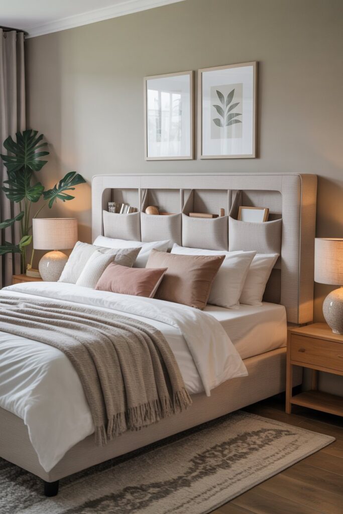 Upholstered Headboard with Hidden Pockets