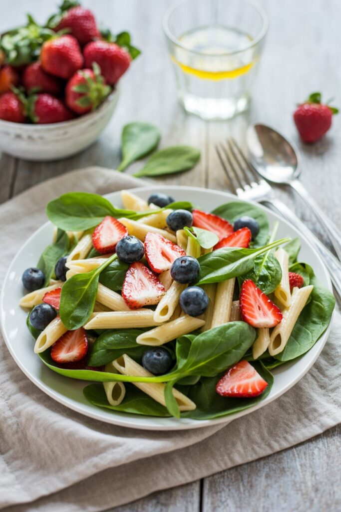 Spinach & Strawberry Pasta Salad