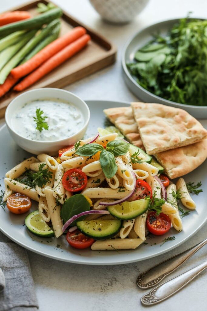 Vegetarian Pasta Salad with Flatbread