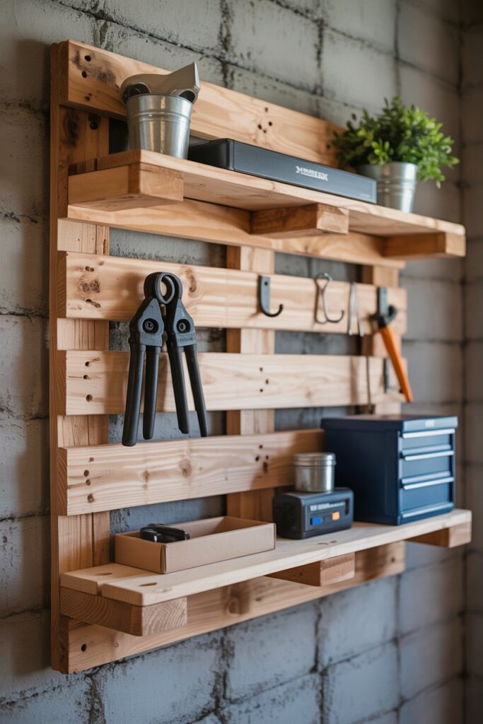 Pallet Wall Shelf with Hooks