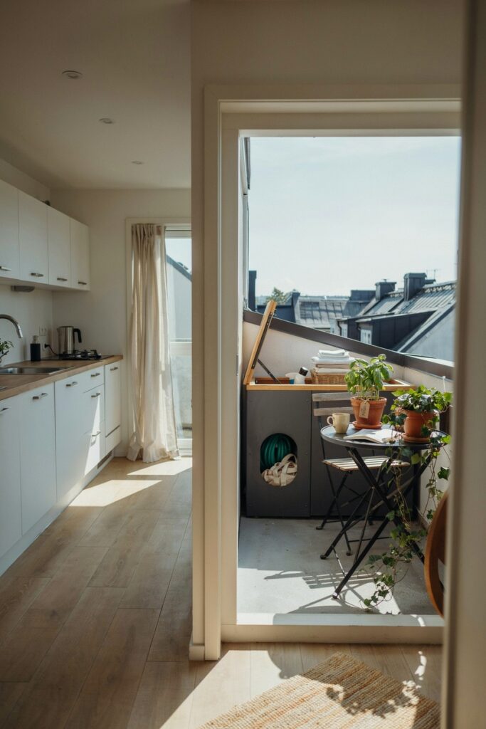 Small Kitchen with Balcony Storage