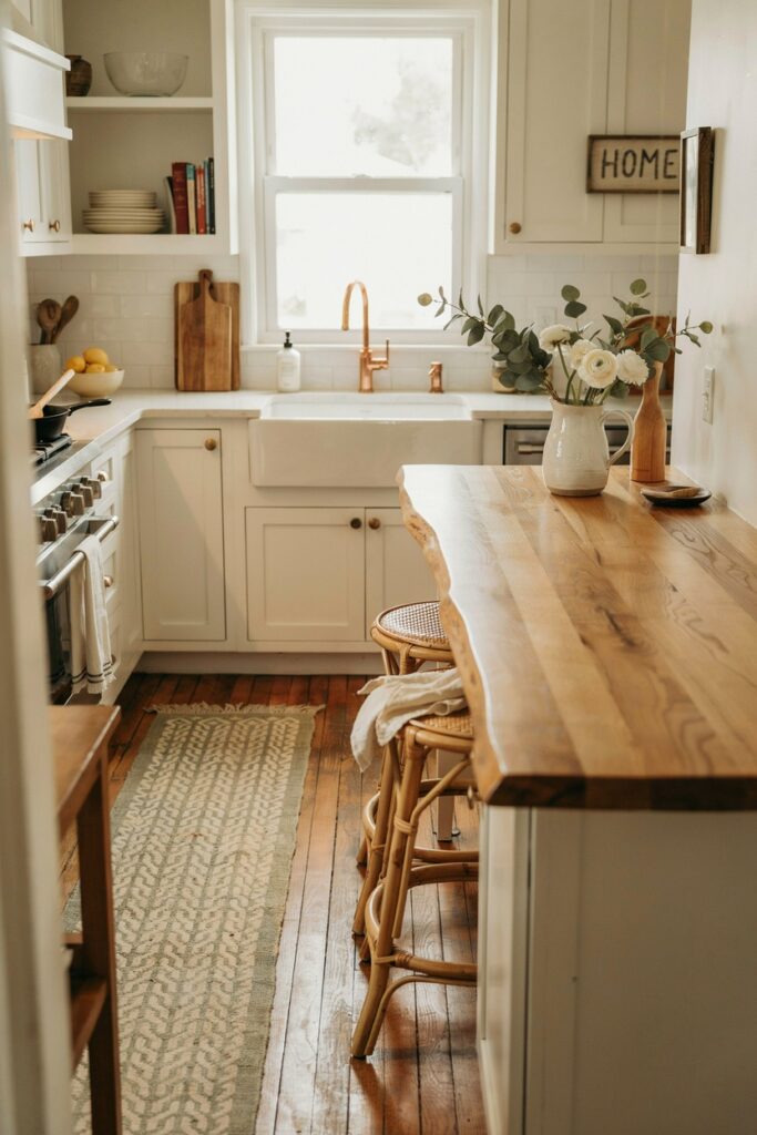 Farmhouse Breakfast Bar with Wood Top