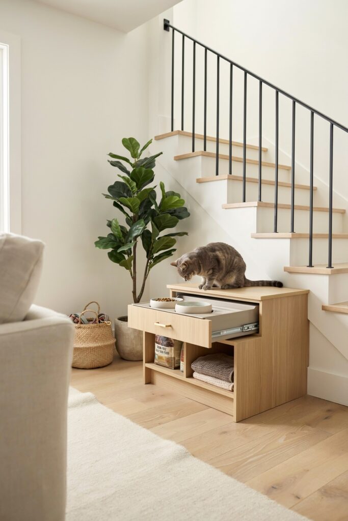 Hidden Pet Station Under Stairs