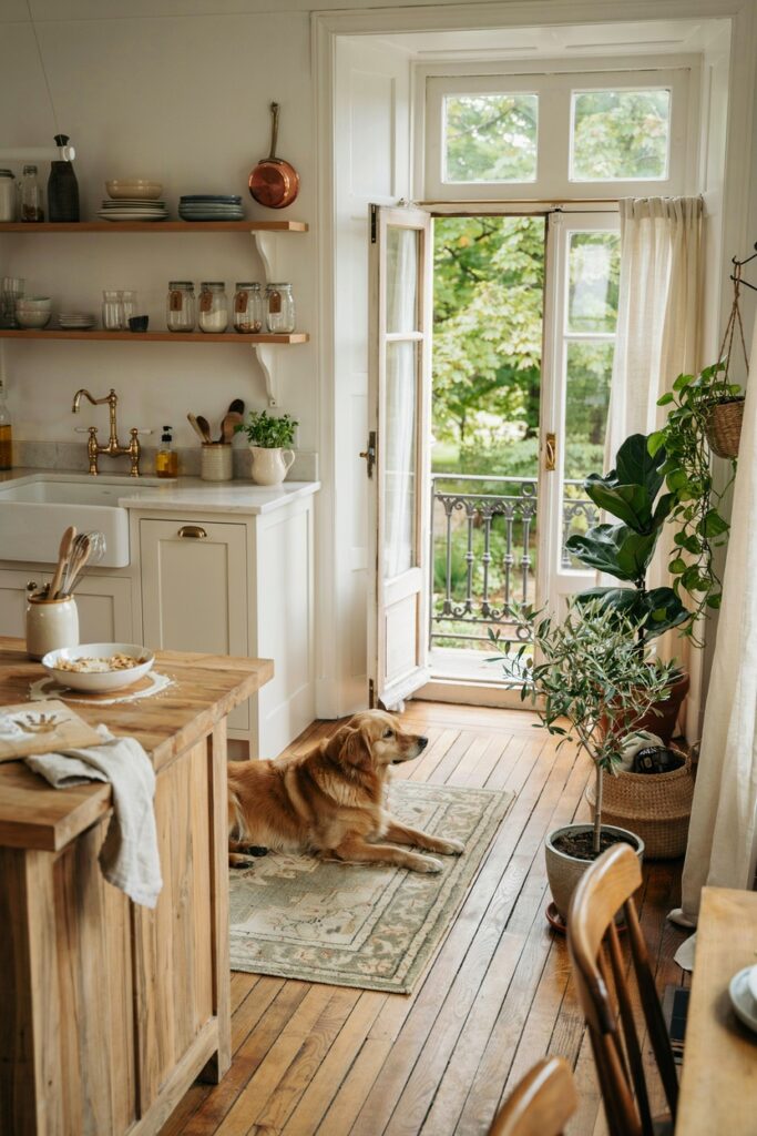 Farmhouse Kitchen with Balcony View