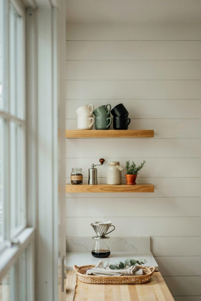 Coffee Bar with Floating Shelves