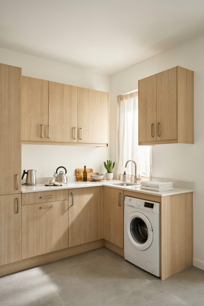 Corner Kitchen Washing Machine Setup