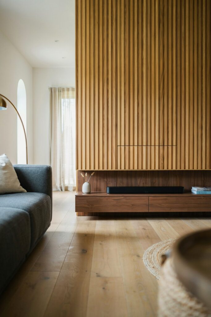Wood Slat Accent Wall Storage