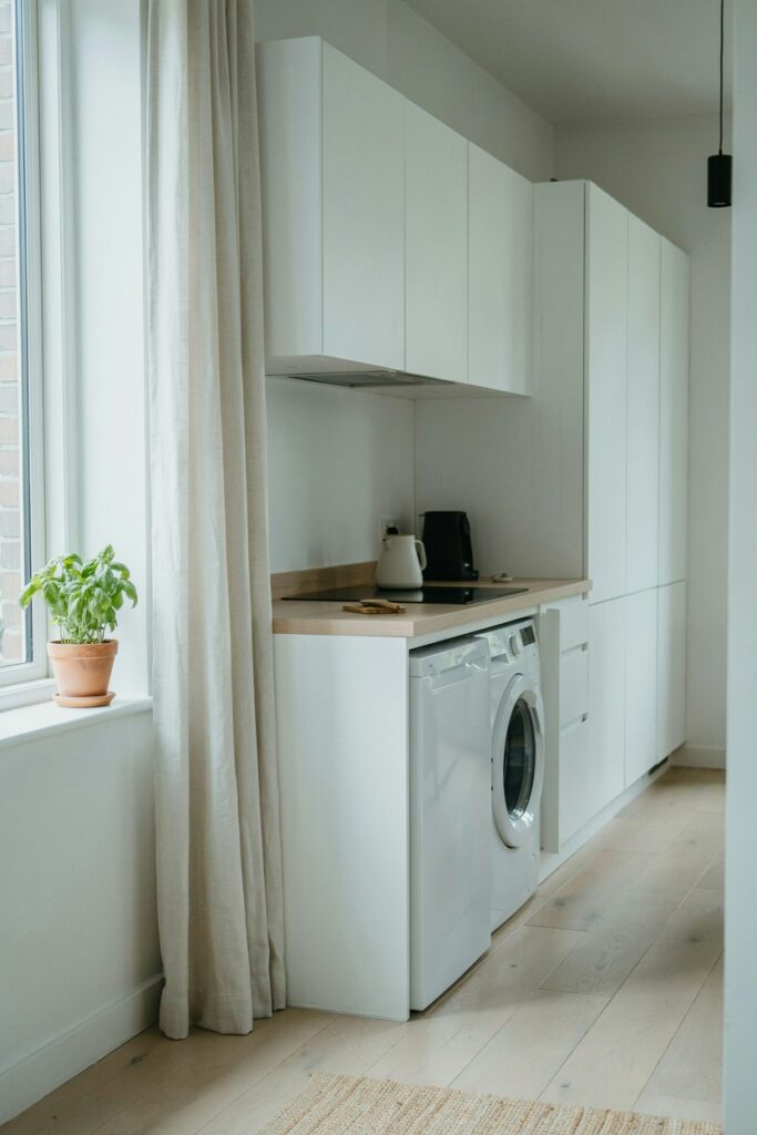 Minimal White Kitchen with Washer